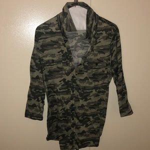 Green camo button up